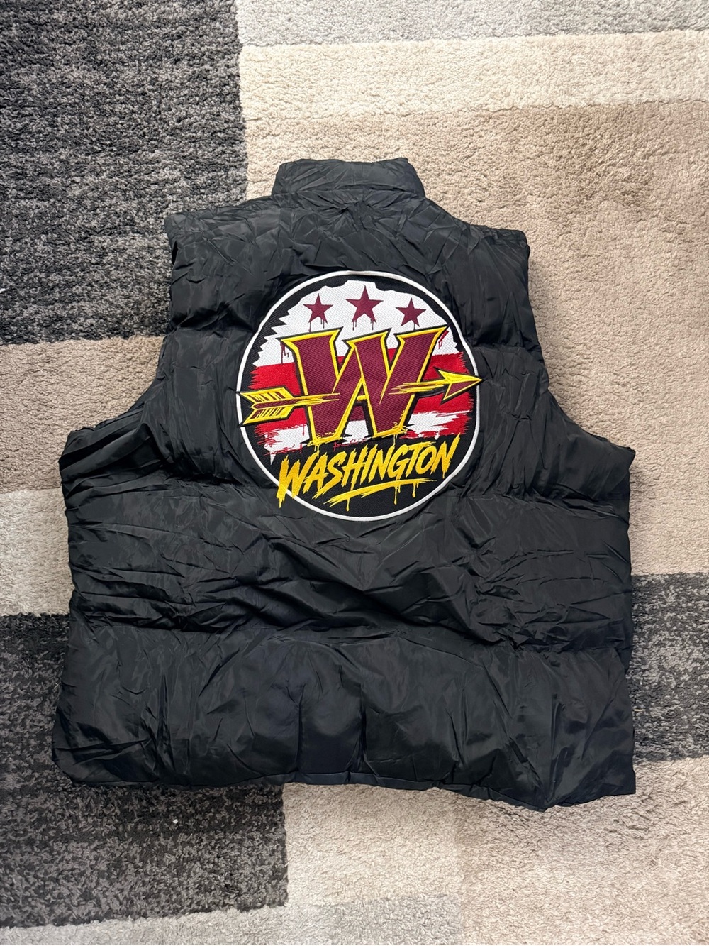 Custom Washington Football Quilted Puffer Vest - Black M-4XL